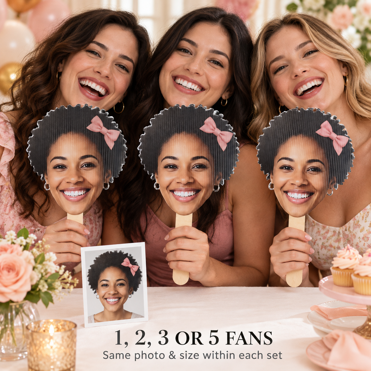 Custom Face Hand Fan – Personalized Photo Big Head Cutout for Weddings, Parties & Graduations