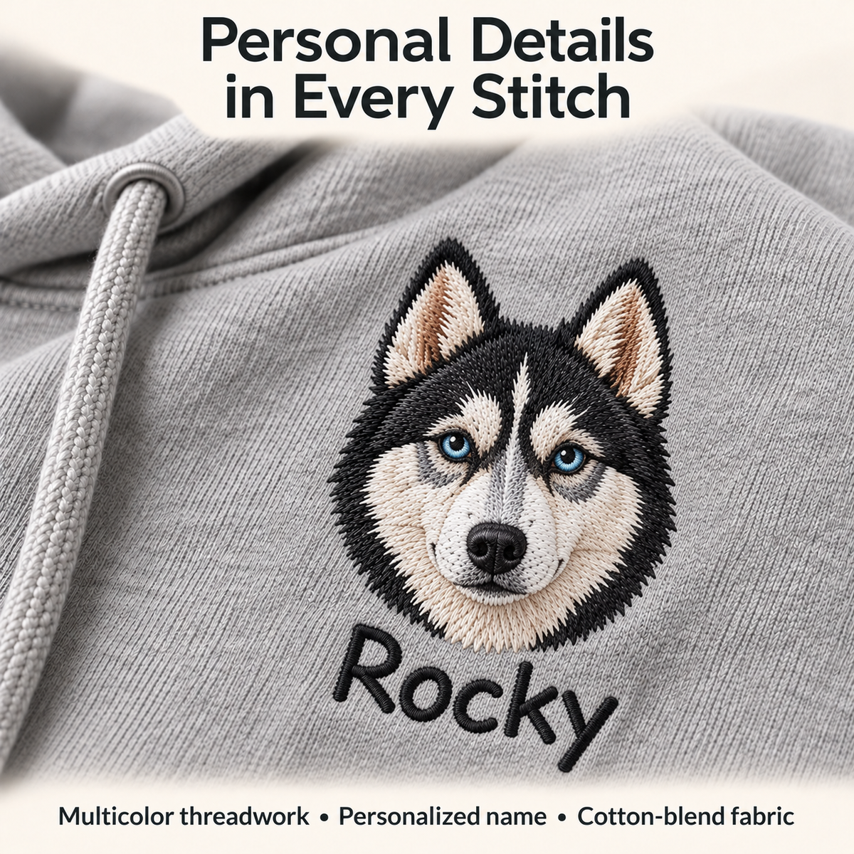 Personalized Pet Portrait Embroidered Hoodie with Name – Custom Dog or Cat Hoodie