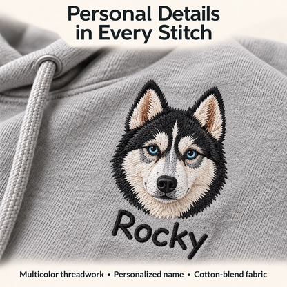 Personalized Pet Portrait Embroidered Hoodie with Name – Custom Dog or Cat Hoodie
