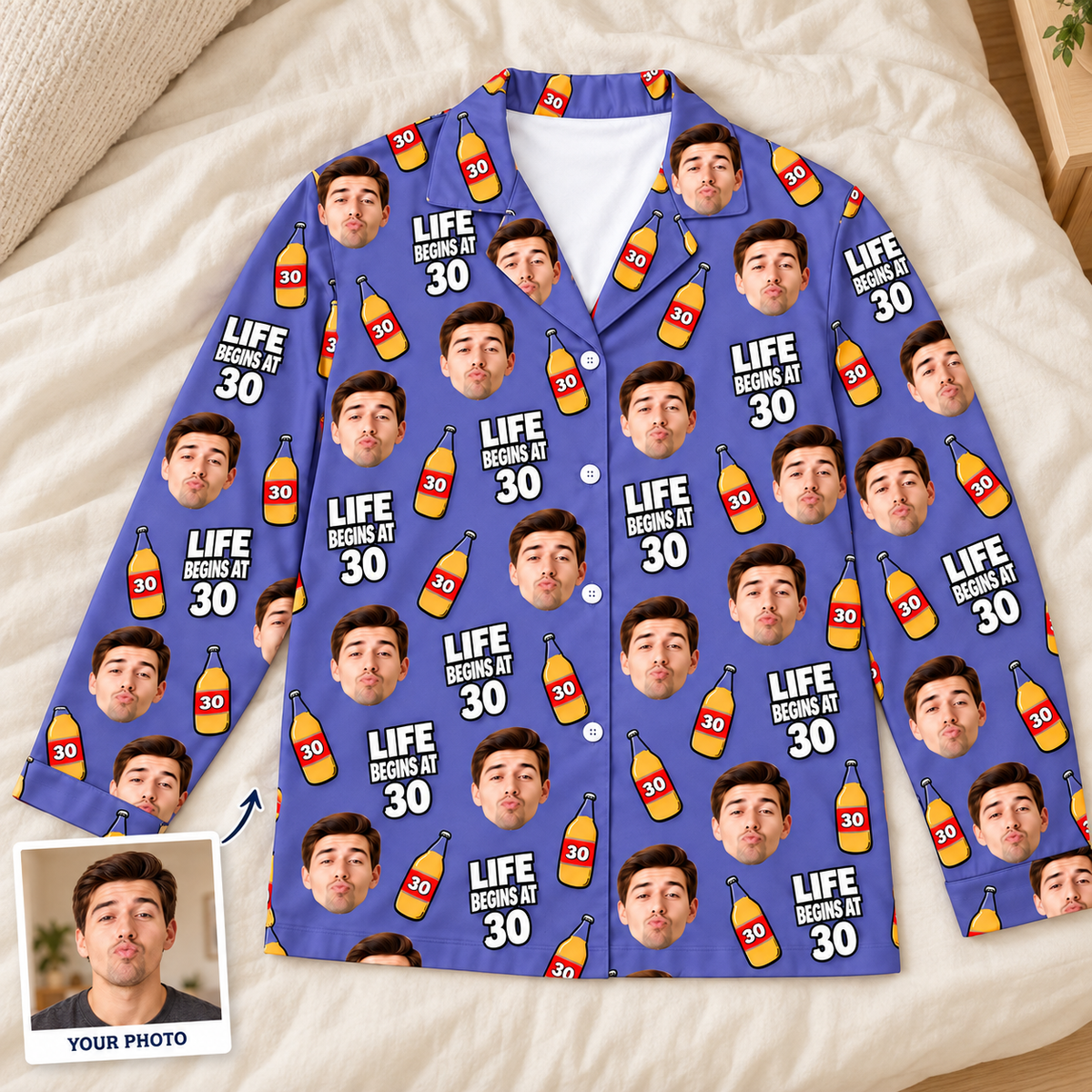 Custom Birthday Pajamas with Face & Age – Funny Personalized Birthday Gift