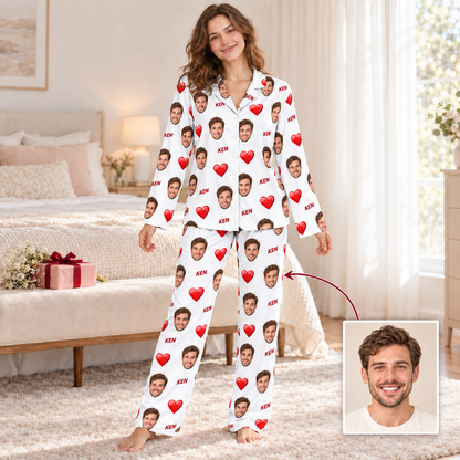 Custom Face & Name Pajama Set – Long Sleeve Heart Print
