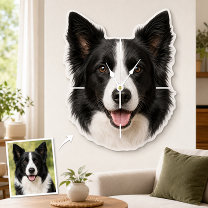 Custom Pet Photo Acrylic Wall Clock – Face-Shaped Design