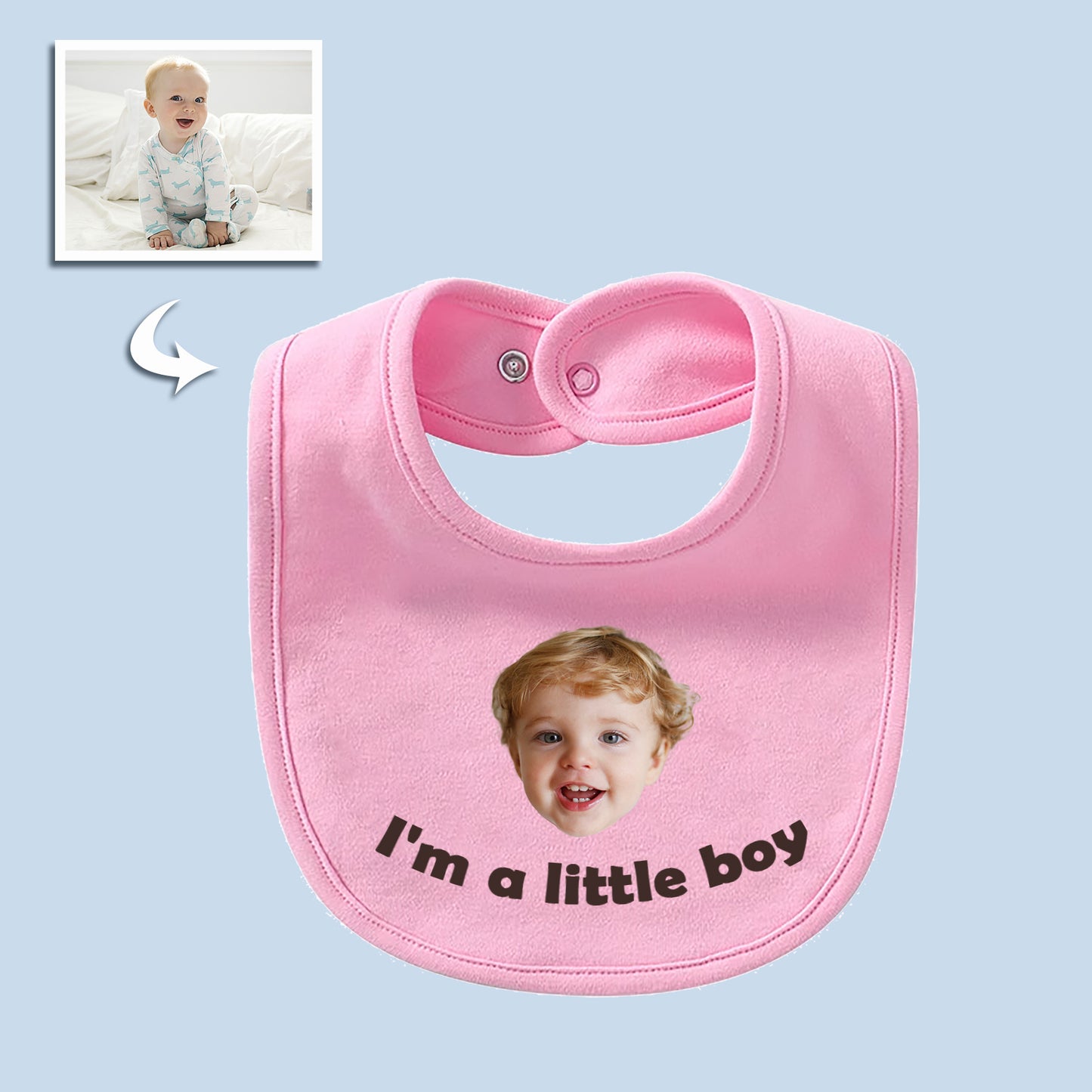 Custom Unisex Baby Bib with Personalized Face Photo & Text - Perfect Gift