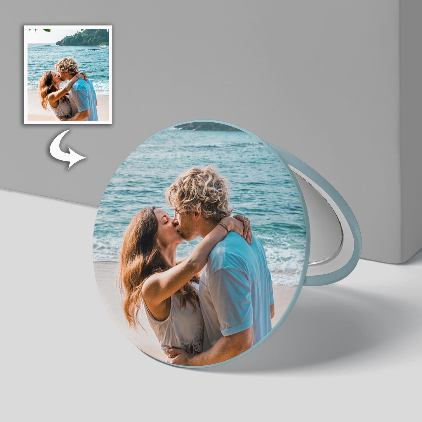 Compact Mirror with Custom Photo - Double-Sided Cosmetic Purse Travel Mirror