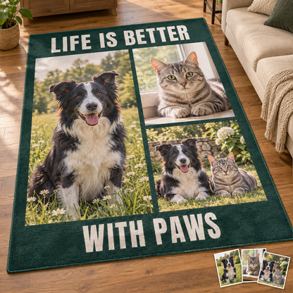 Custom Photo Flannel Carpet, Extra Soft Anti-Slip Floor Mats Collage 1-4 Photos