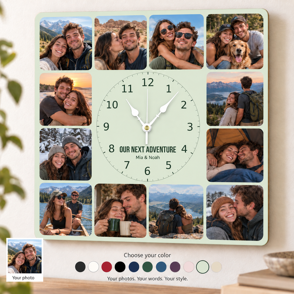 12pcs Photo and Text Square Wall Clock Personalized Clock