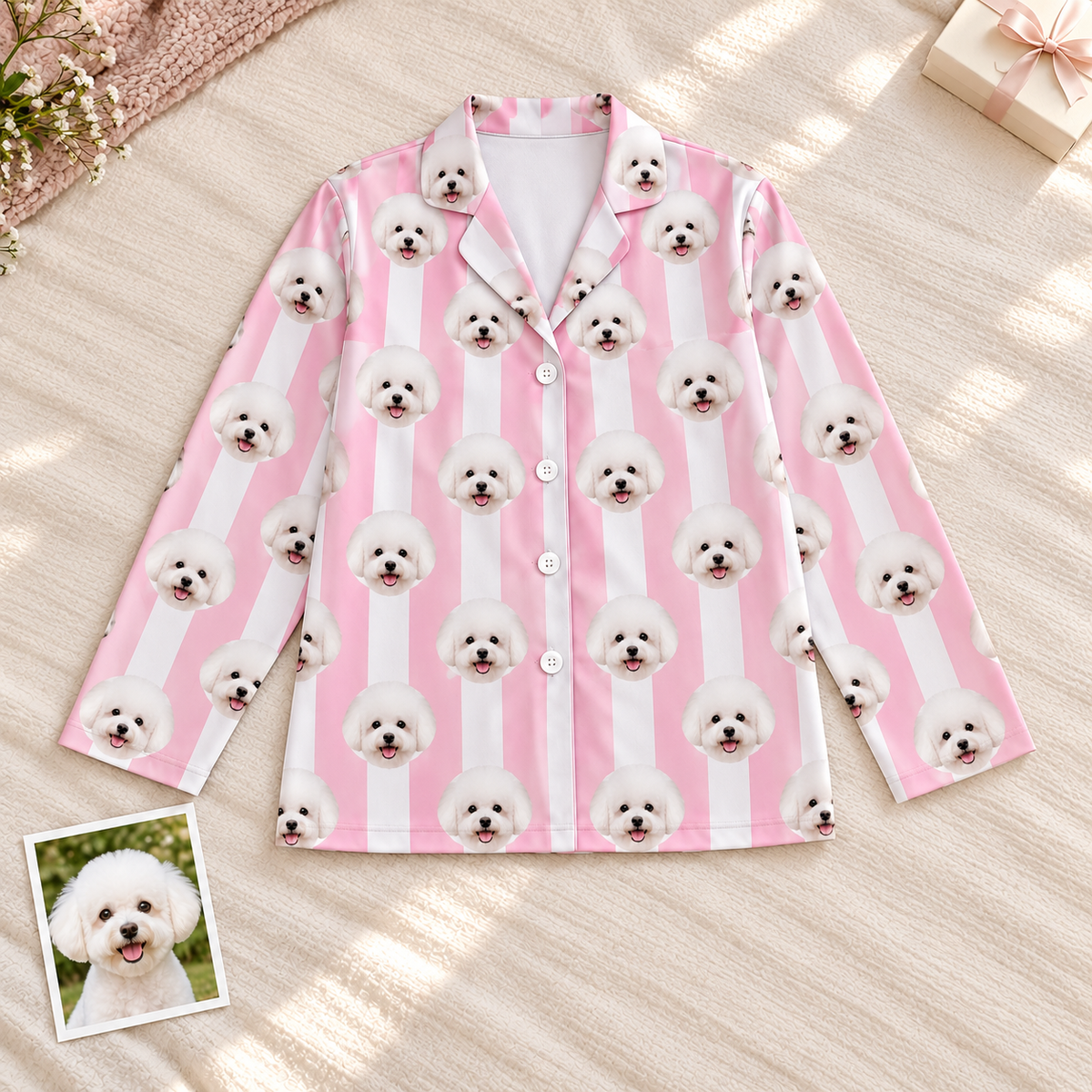 Custom Pet Photo Striped Pajamas – Personalized Dog & Cat Face Sleepwear