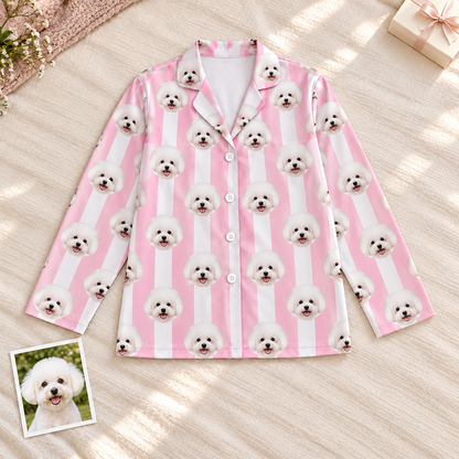 Custom Pet Photo Striped Pajamas – Personalized Dog & Cat Face Sleepwear