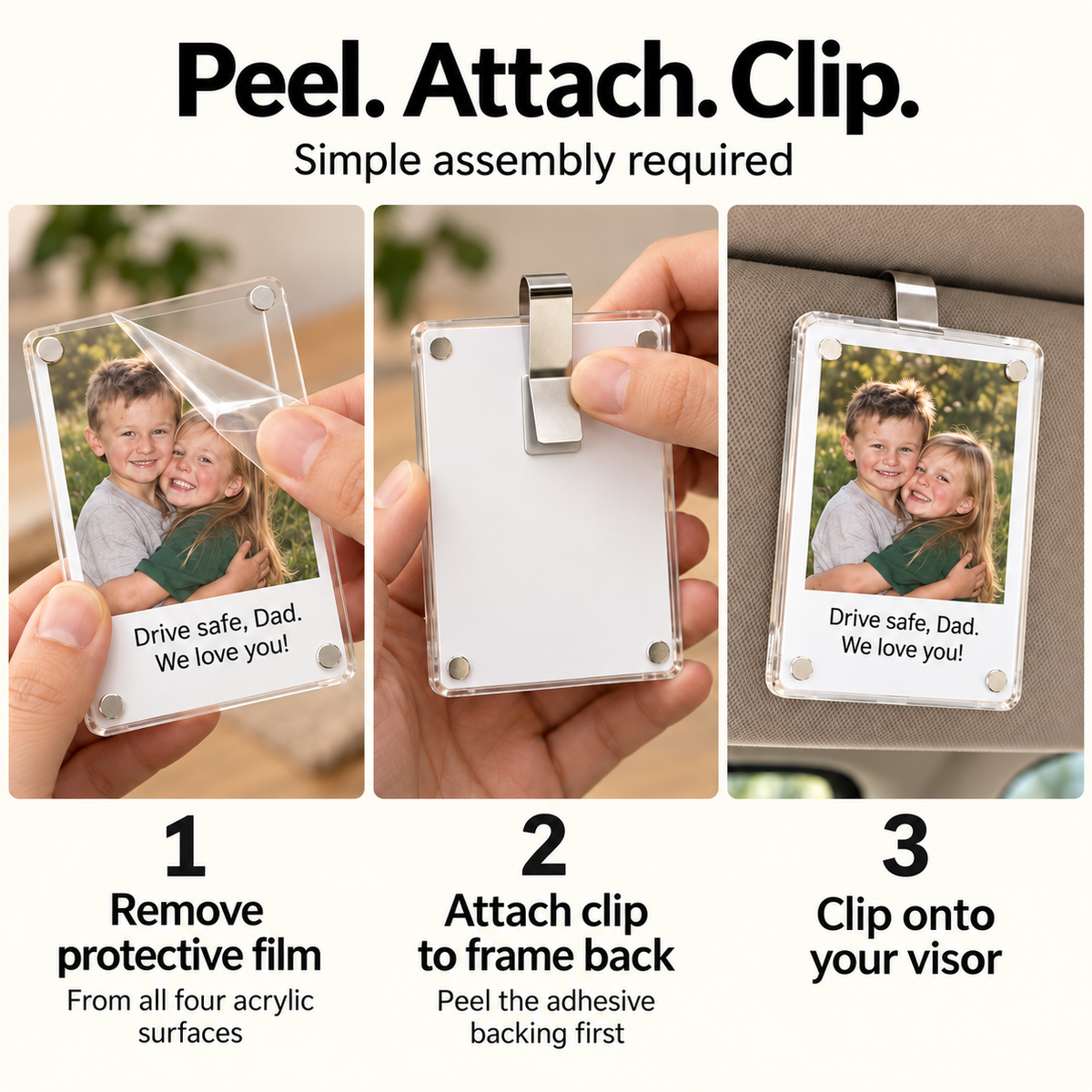 Personalized Photo Car Visor Clip – Custom Acrylic Picture Holder with Optional Text