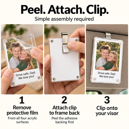 Personalized Photo Car Visor Clip – Custom Acrylic Picture Holder with Optional Text