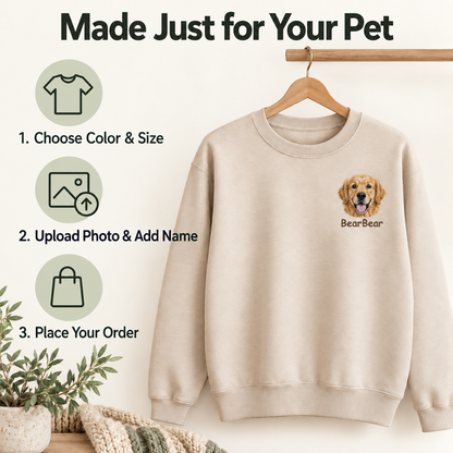 Custom Pet Portrait Embroidered Crewneck Sweatshirt with Name