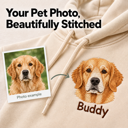 Personalized Pet Portrait Embroidered Hoodie with Name – Custom Dog or Cat Hoodie
