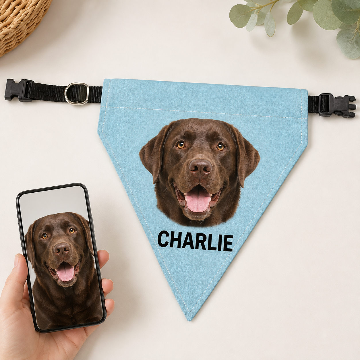 Personalized Pet Photo & Name Bandana Collar – Custom Dog & Cat Scarf