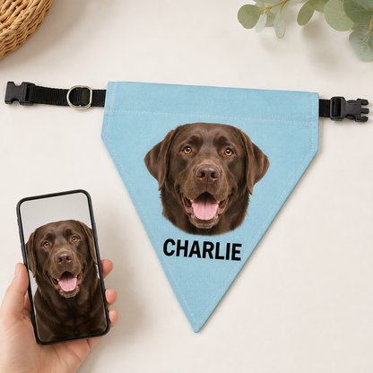 Personalized Pet Photo & Name Bandana Collar – Custom Dog & Cat Scarf