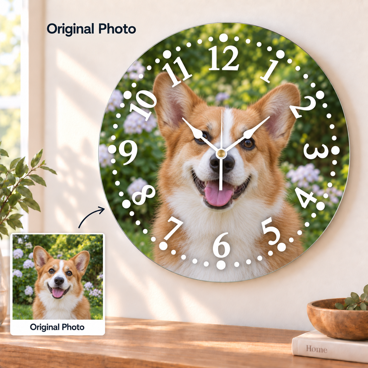 Personalized Round Photo Wall Clock – Original Photo or AI Art