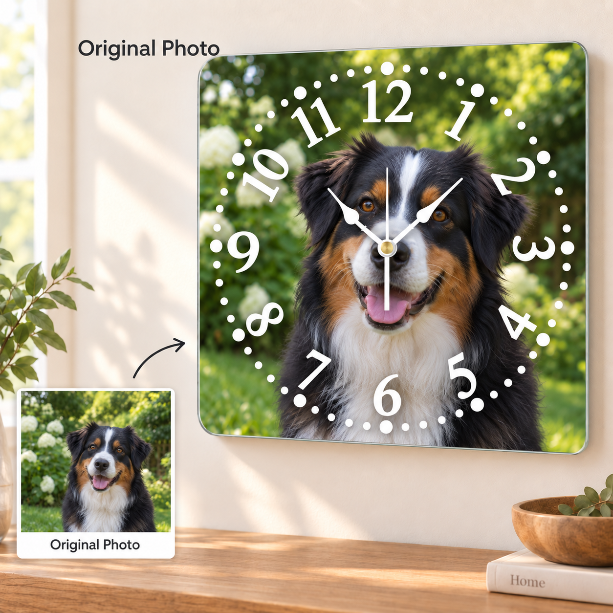 Personalized Square Photo Wall Clock – Original Photo or AI Art
