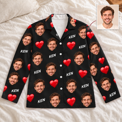 Custom Face & Name Pajama Set – Long Sleeve Heart Print
