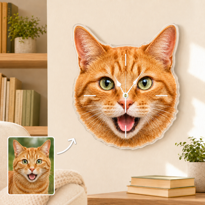 Custom Pet Photo Acrylic Wall Clock – Face-Shaped Design