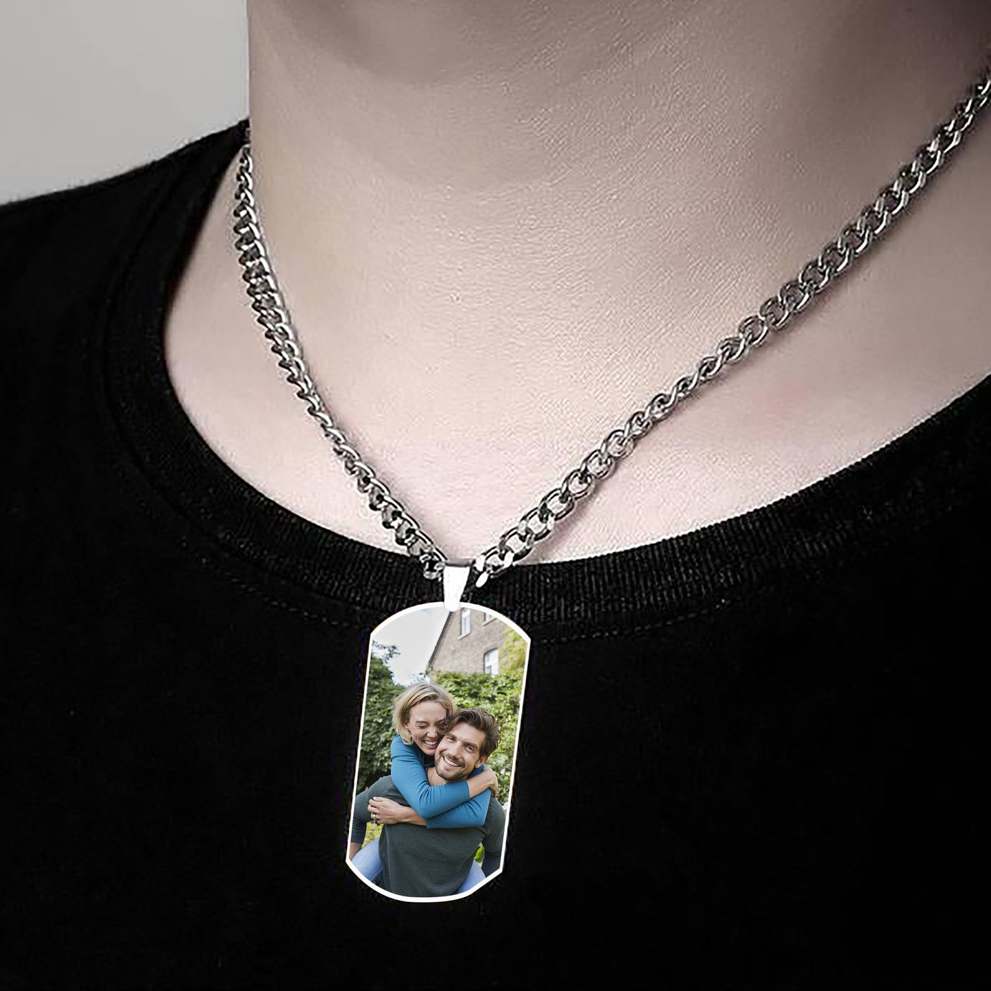 Custom Double-Sided Photo Dog Tag Necklace, Personalized Stainless Steel Chain