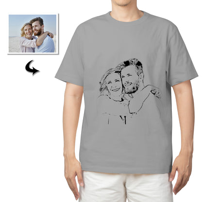 Personalized Unisex T-Shirt, Custom Cotton, Short Sleeve, Photo Sketch Design