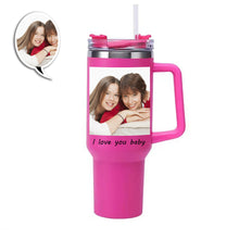 Load image into Gallery viewer, Custom Photo Stainless Steel Tumbler -  Insulated Cup with Handle &amp; Straw
