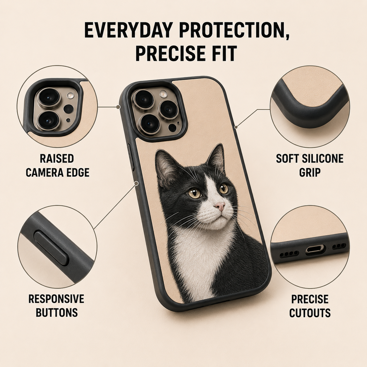 Custom Pet Photo Embossed iPhone Case – Raised-Texture Liquid Silicone Cover