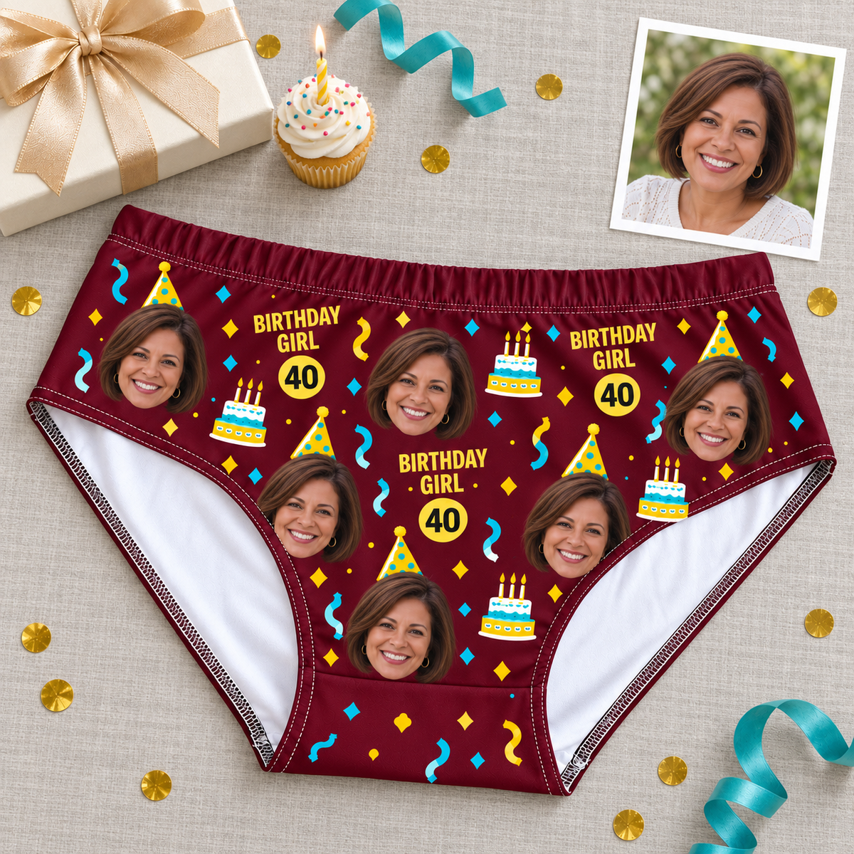 Personalized Birthday Panties for Women – Custom Photo & Age