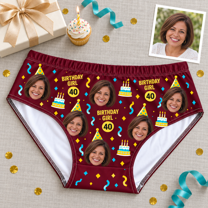 Personalized Birthday Panties for Women – Custom Photo & Age
