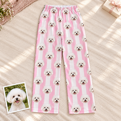 Custom Pet Photo Striped Pajamas – Personalized Dog & Cat Face Sleepwear