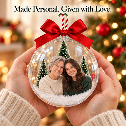 Custom Photo Snow Globe Ornament – Personalized Christmas Tree Keepsake
