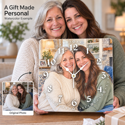 Personalized Square Photo Wall Clock – Original Photo or AI Art
