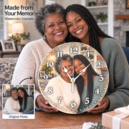Personalized Round Photo Wall Clock – Original Photo or AI Art