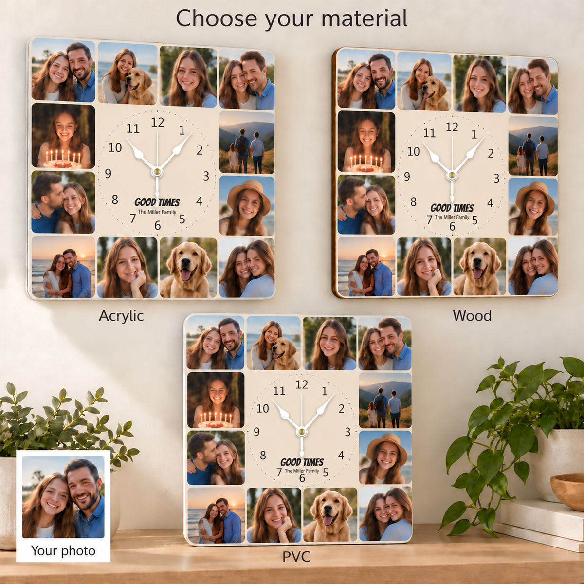 12pcs Photo and Text Square Wall Clock Personalized Clock