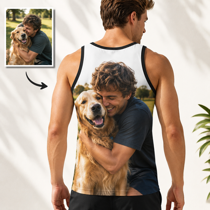Custom Photo Tank Top for Men – Personalized Double-Sided Print Vest, Mesh Fabric