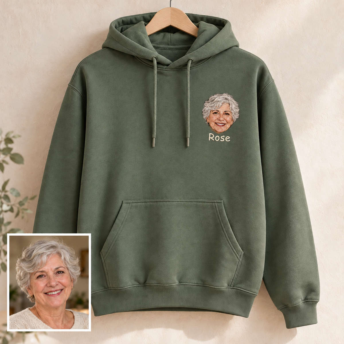 Personalized Portrait Embroidered Hoodie – Custom Face & Name on Left Chest