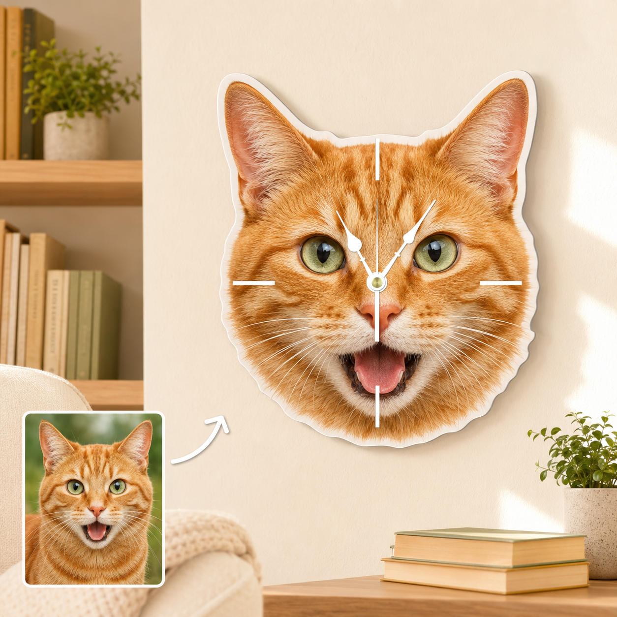 Custom Pet Photo Acrylic Wall Clock – Face-Shaped Design