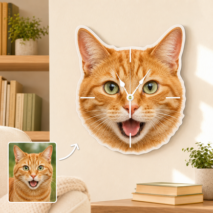 Custom Pet Photo Acrylic Wall Clock – Face-Shaped Design