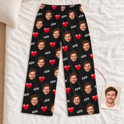 Custom Face & Name Pajama Set – Long Sleeve Heart Print