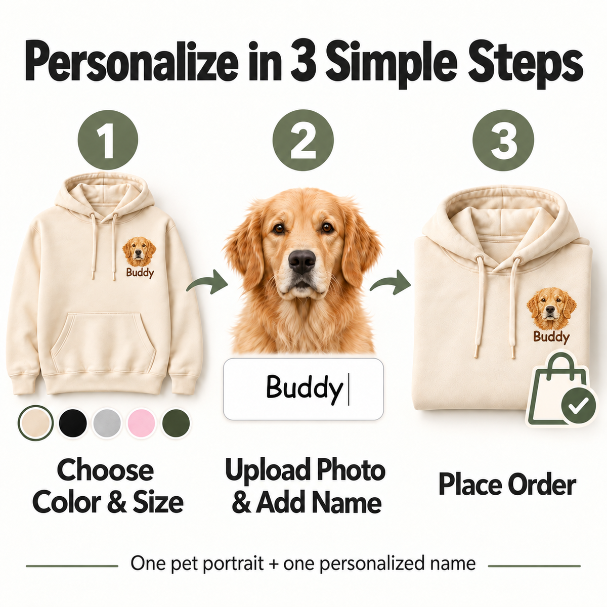 Personalized Pet Portrait Embroidered Hoodie with Name – Custom Dog or Cat Hoodie