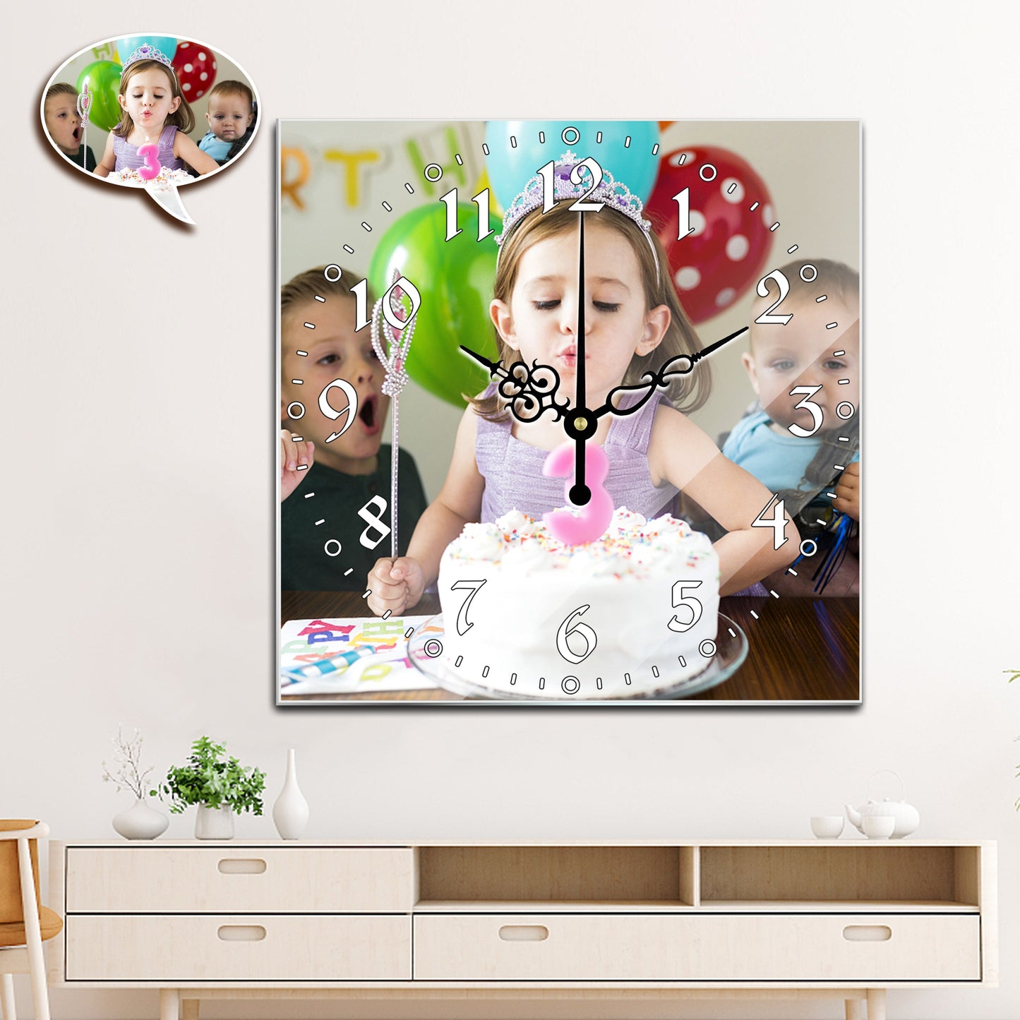 15 Inch Personalized Photo Square Wall Clock, Custom Acrylic Home Decor