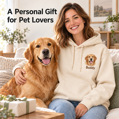 Personalized Pet Portrait Embroidered Hoodie with Name – Custom Dog or Cat Hoodie