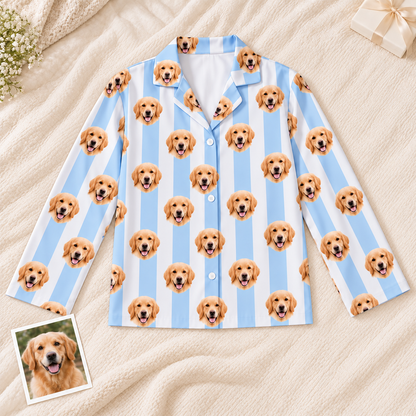 Custom Pet Photo Striped Pajamas – Personalized Dog & Cat Face Sleepwear
