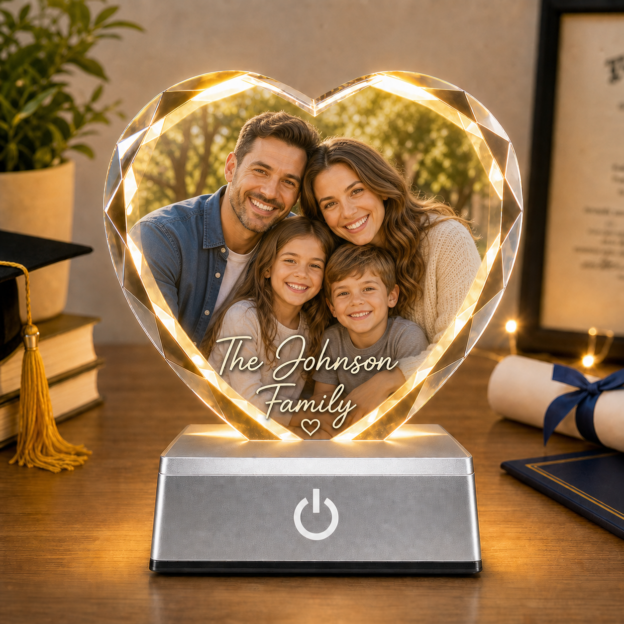 Personalized Heart Crystal Photo Night Light
