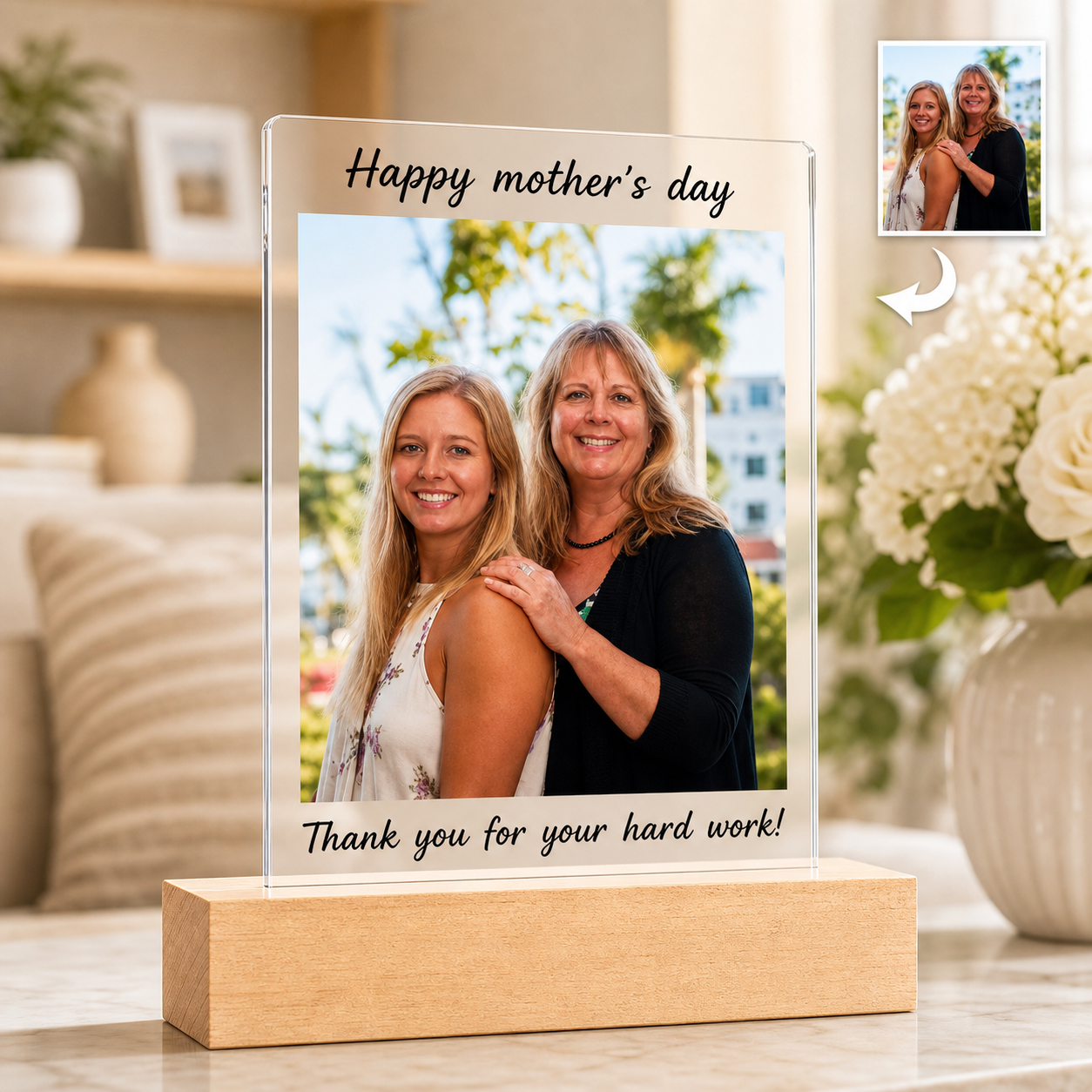 Personalized 3D LED Night Light | Custom Photo Acrylic Lamp with Wooden Base | Unique Gift