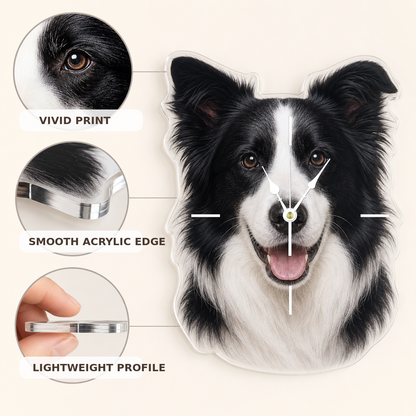 Custom Pet Photo Acrylic Wall Clock – Face-Shaped Design