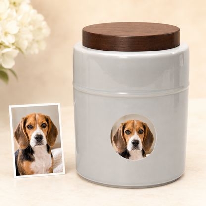 Personalized Pet Urn with Photo & Memorial Text – Custom Ceramic Dog & Cat Urn for Ashes