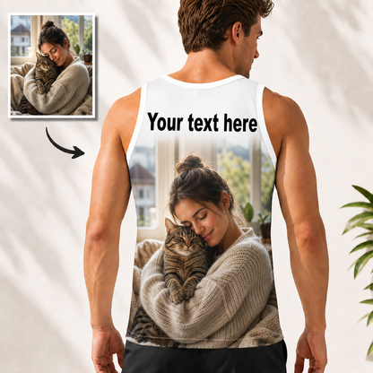 Custom Photo & Text Men’s Tank Top – Personalized Mesh Sleeveless Shirt