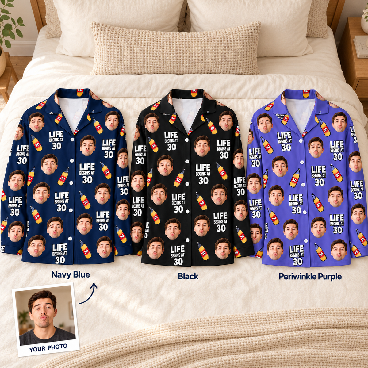Custom Birthday Pajamas with Face & Age – Funny Personalized Birthday Gift