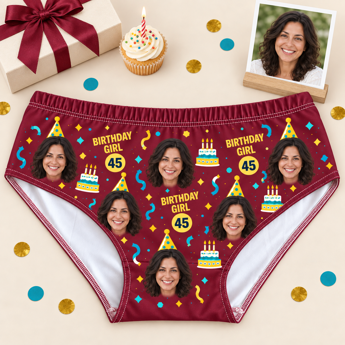 Personalized Birthday Panties for Women – Custom Photo & Age