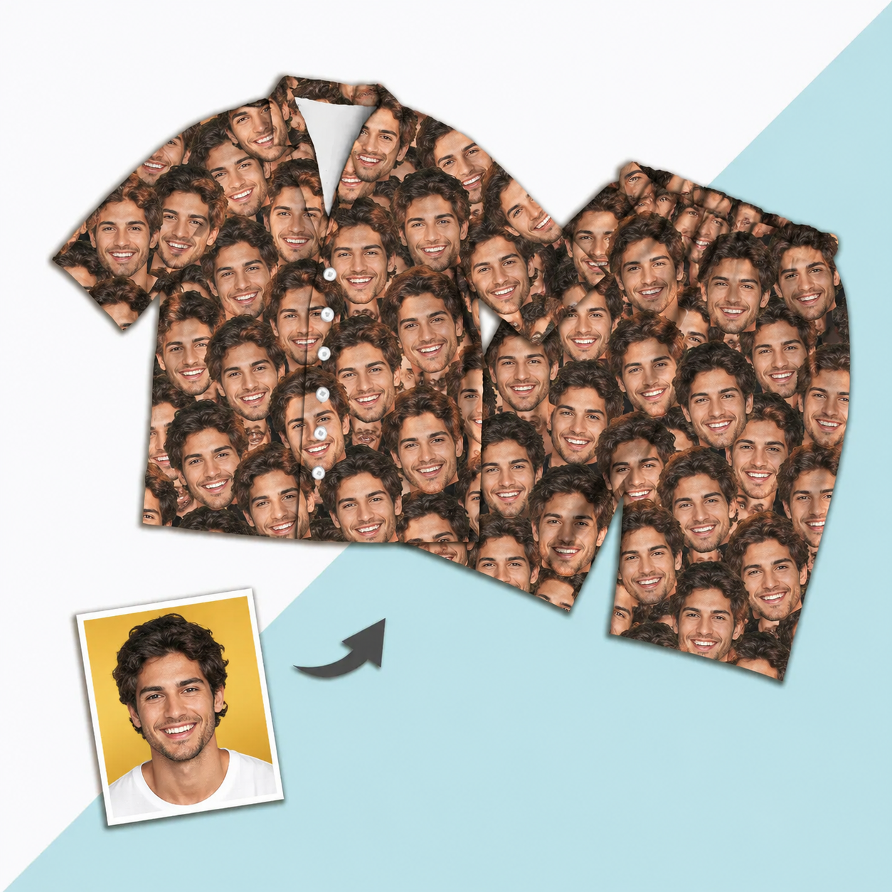 Unisex Nightwear: Custom Photo Pajamas with Short Sleeve and Face Print